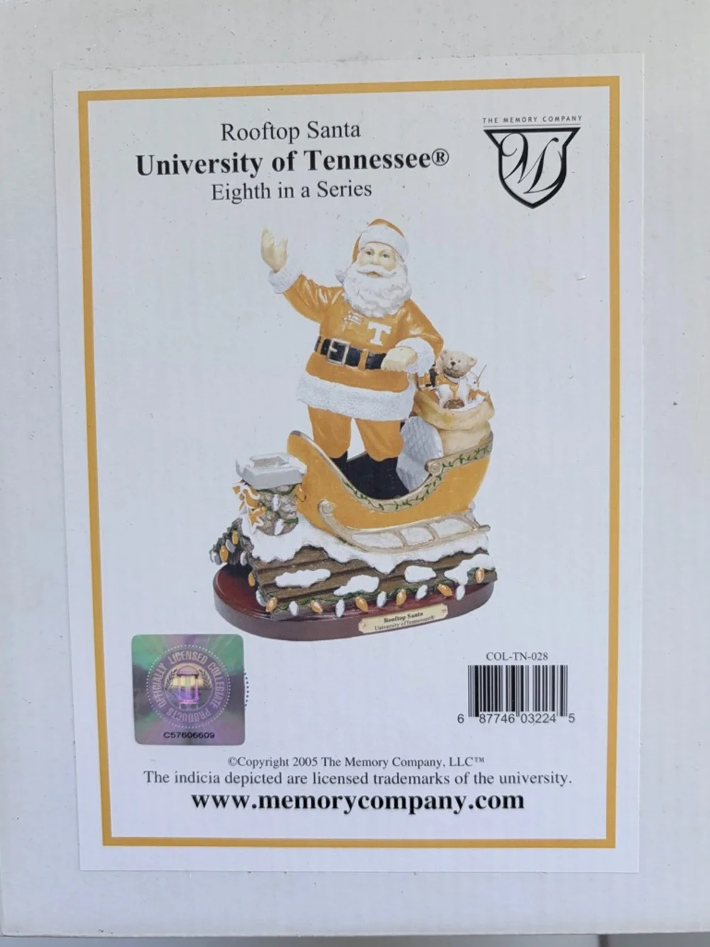 Tennessee Volunteers Collegiate Collectable Santa. 8th in Limited Series